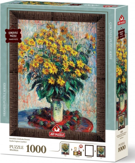 Puslespil med blomsterramme og 3-i-1 lim Jordskok 1000 brikker