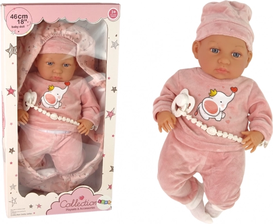 Dukke Baby med Sut og Svøb 46 cm Lyserød