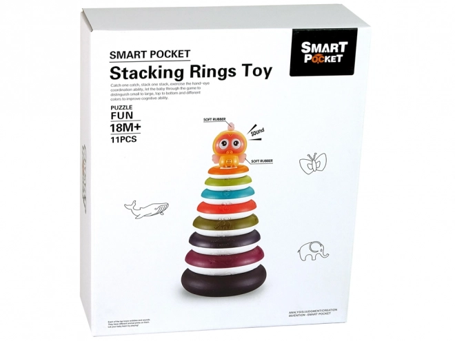 Farverig stabelpyramide med ringe og and