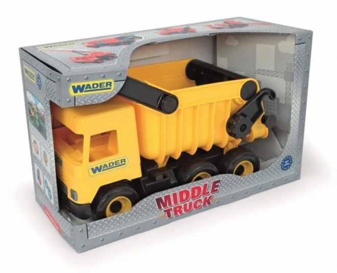 Gul tipvogn Middle Truck 38 cm i kasse