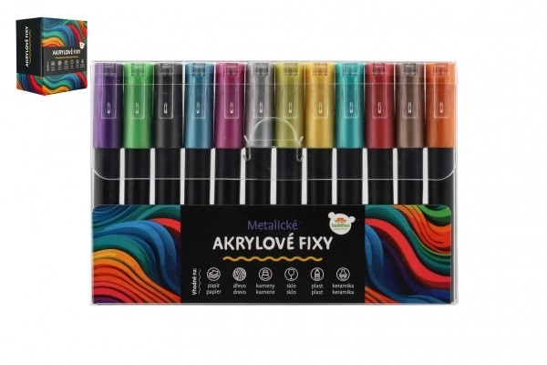 Fixy akrylmaling metallic 12 stk til keramik, glas, sten, spids 4 mm i bliste 18,5x12cm