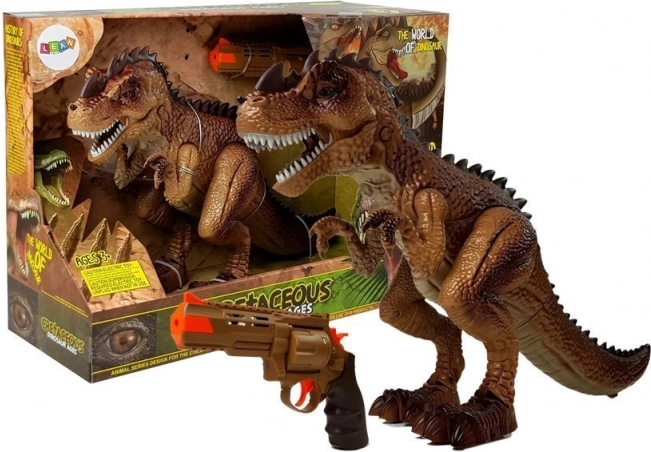 Interaktiv Tyrannosaurus rex med damp, lys og lyde + pistol