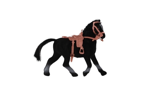 Hest plysdyr med saddel 15 cm 2 farver i pose 16x24 cm