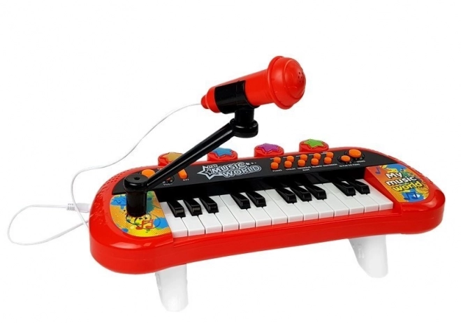 Klaver Pianinko 24 taster USB mikrofon rød
