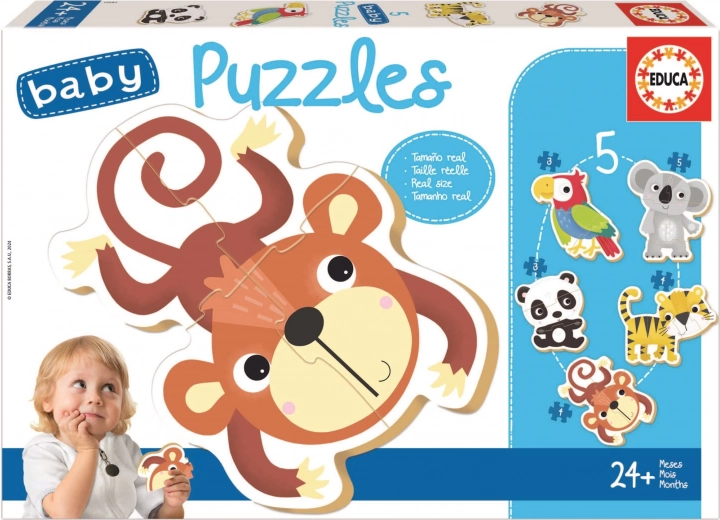 Educa baby puslespil Vilde dyr 5-i-1 (3–5 brikker)