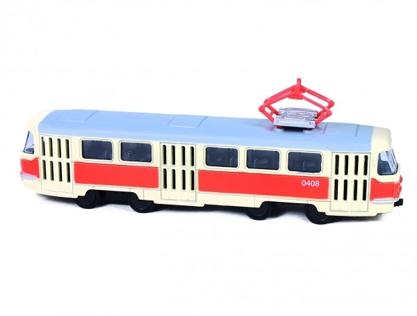 Sporvogn Tatra T3 tjekkisk metal 16cm retro med tilbagespoling i æske 20x8x6cm CZ design
