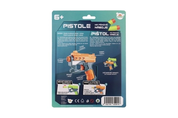 Pistol til skumpatroner 12x14cm plast + 3 stk patroner 2 farver på kort