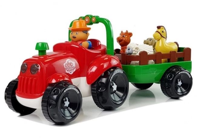 Traktor med trailer, dyr til børn med lys på batterier Lyd