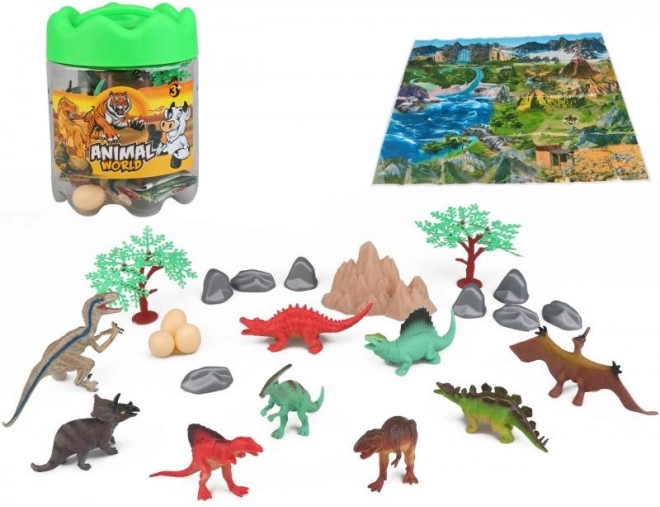 Sæt med 24 dinosaurer i opbevaringsboks