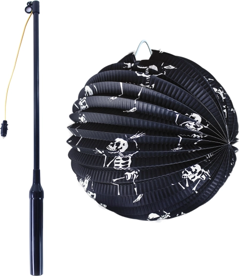 Halloween-lampion med skeletmotiv 25 cm med lysende stav 50 cm