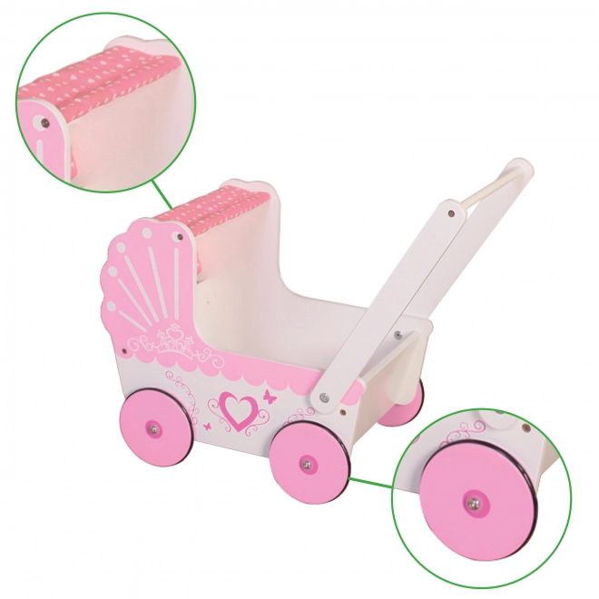 EcoToys Trædukkevogn Pink Hjerte