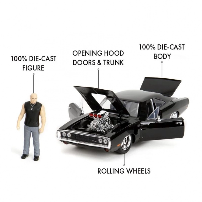 Hurtig og rasende bil 1970 Dodge Charger 1:24 + figur Dominic Toretto