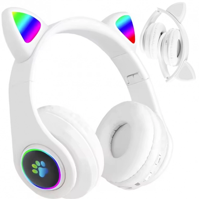 Trådløse hovedtelefoner bluetooth radio fm mp3 katteører LED belysning – Hvide