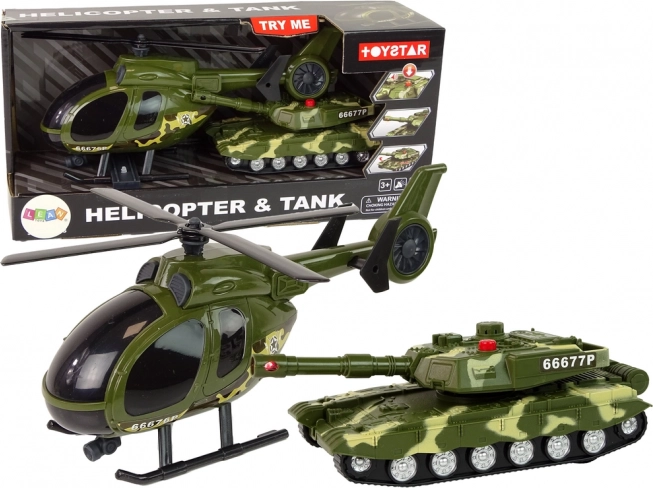 Militærsæt – tank med friktionsmotor og helikopter