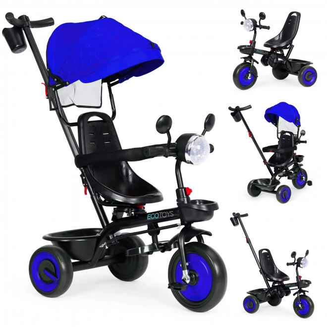 3i1 børnetrehjulet cykel med drejeligt sæde, baldakin, blå, ECOTOYS