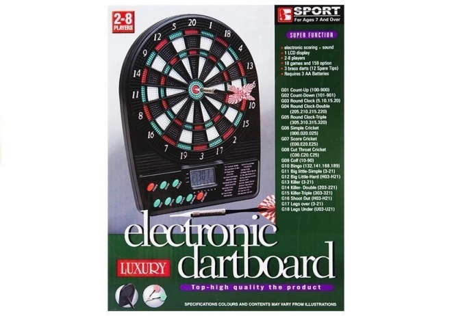 Elektronisk dartskive digital 20x26cm + 3 pile plast på batterier med lyd i kasse 21x27x4cm