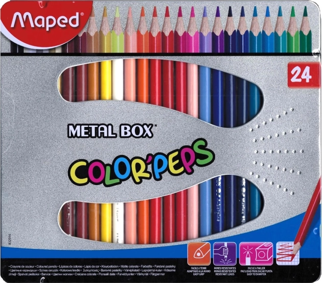 Trekantede farveblyanter Maped Color'Peps 24 stk i metalæske