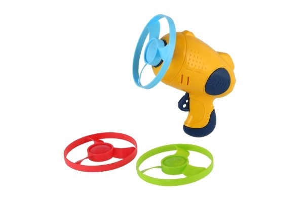 Affyringsdisk 3 stk + starter pistol plast 4 farver på kort 21,5x26x6cm