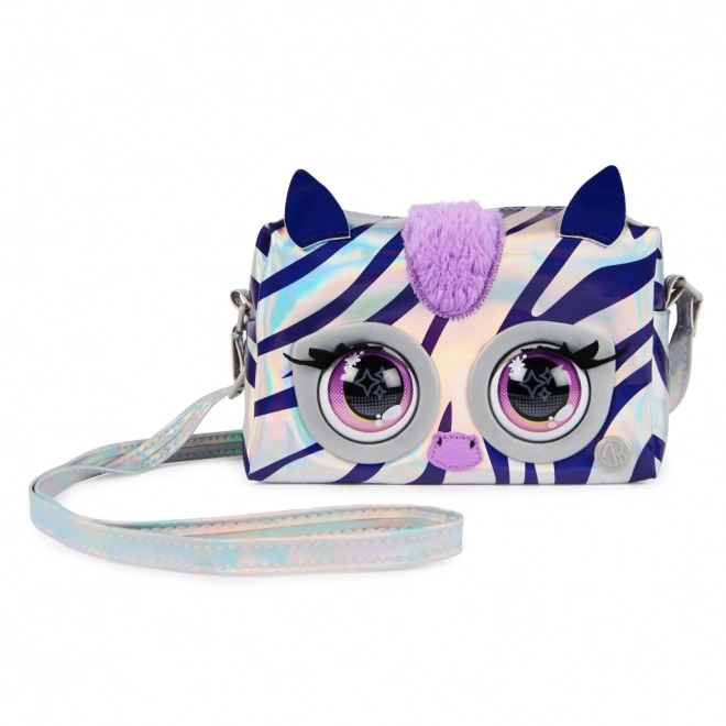Metallisk interaktiv håndtaske Purse Pets zebra