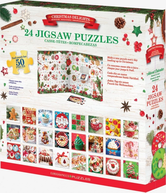 Adventskalender med puslespil Eurographics 24 x 50 stykker – Julegodter