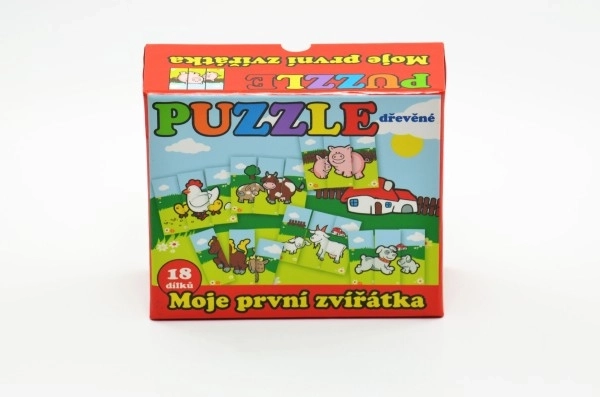 Puslespil Mine første dyr træ 18 stykker til de mindste i en æske 13x11,5x4,5cm 12m+ MPZ