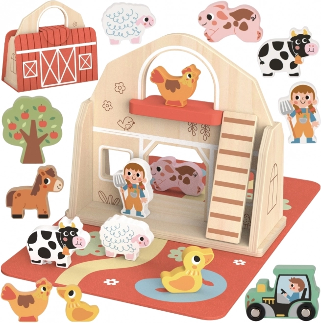 Tooky Toy Træ sammenklappelig gård med dyrefigurer