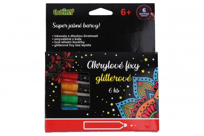 Acryl tuscher glitter 6 stk