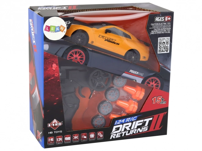 Fjernstyret sportsbil R/C 1:24 udskiftelige hjul – Gul