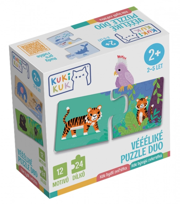 KukiKuk 80036 Véééliké puslespil duo Hvor bor dyrene