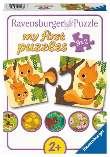 RAVENSBURGER Mit første puslespil – dyr og unger, 9×2 brikker
