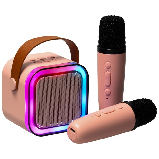 Karaoke sæt 2 mikrofoner + bærbar højttaler BLUETOOTH USB LED pink
