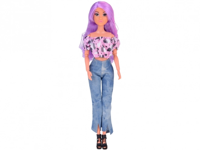 Anlily dukke med langt pastel hår i jeans