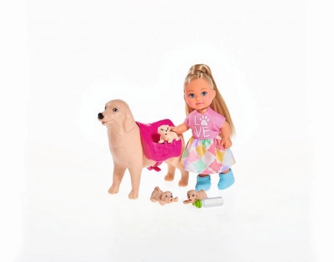 Dukken Eva med hund og hvalpe