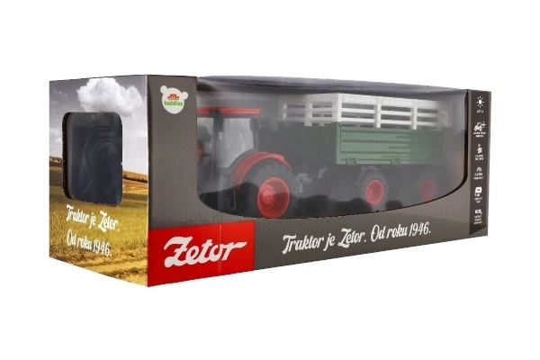 Traktor Zetor RC med trailer plast 42cm 2,4GHz genopladelig pakke + batterier med lyd i kassen
