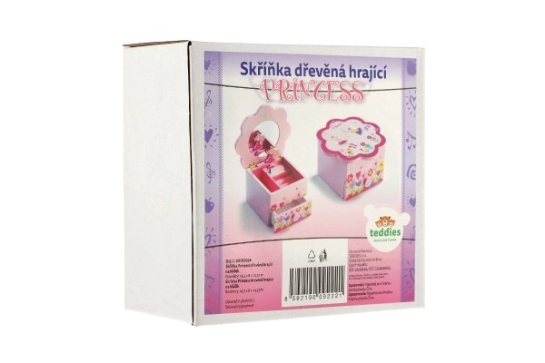 Prinsesse smykkeskrin træ spille blomst skuffe 14,5x8x14,5cm