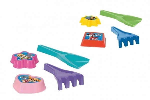Sæt til sand 4stk plast skovl, rive, 2stk forme Paw Patrol 4 farver i net