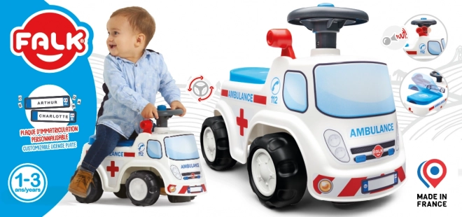 FALK Løbecykel Ambulance med åbent sæde og horn på rattet