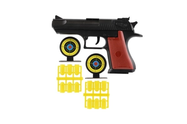 Pistol skumpistol 17cm plast + patroner 12stk + målskive 2stk på kort