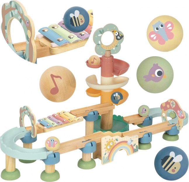 Træ kuglebane med xylofon Tooky Toy 44 stk.
