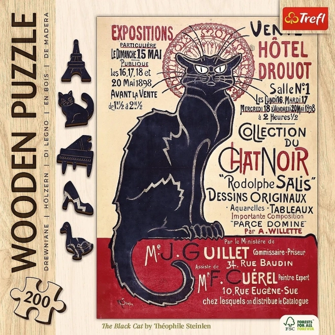 Træpuslespil Kunst: Steinlen - Sort kat, 200 brikker