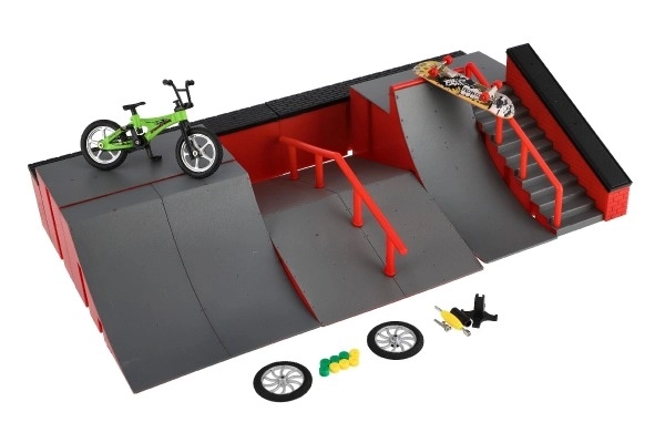 Skatepark - ramper, fingercykel, finger skateboard plast med tilbehør i 2 farver i boks 43x25x12cm