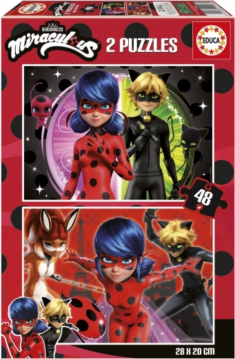 Puslespil Miraculous: Ladybug og Sorte Kat 2x48 brikker EDUCA
