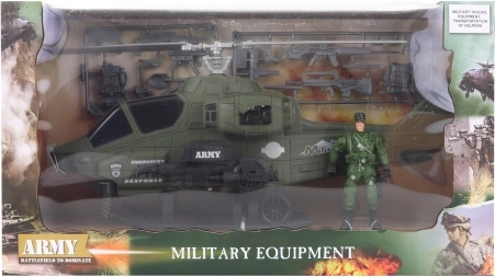 Militær helikopter med figur og tilbehør