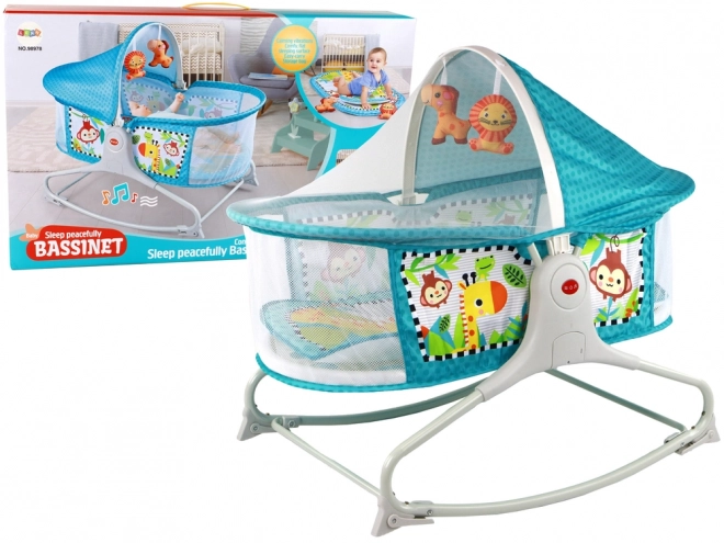 Multifunktionel baby seng 2-i-1 Baby Mat Lyde Vibrationer Blå