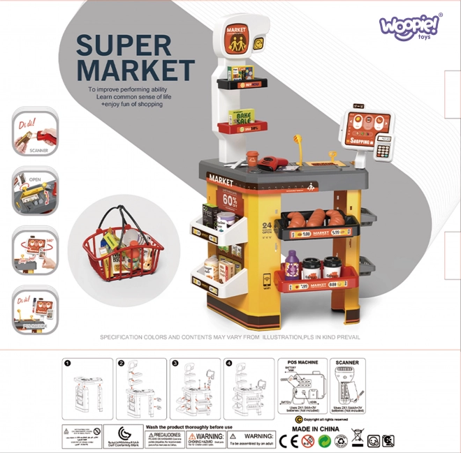 Interaktive supermarkeder til børn med tilbehør