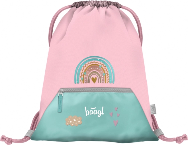 BAAGL 3 SET Zippy Regnbue Rosa: skoletaske, penalhus, pose
