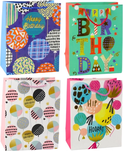 Papirgavepose til fødselsdag 23 × 18 × 10,5 cm – farverige motiver
