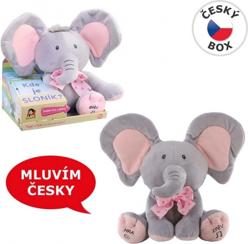 Interaktiv plyselefant – gemmeleg 25 cm