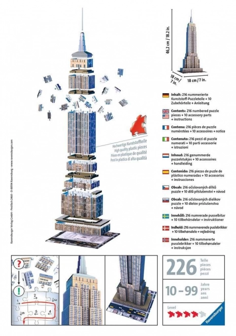 3D puslespil Empire State Building New York fra Ravensburger 216 brikker