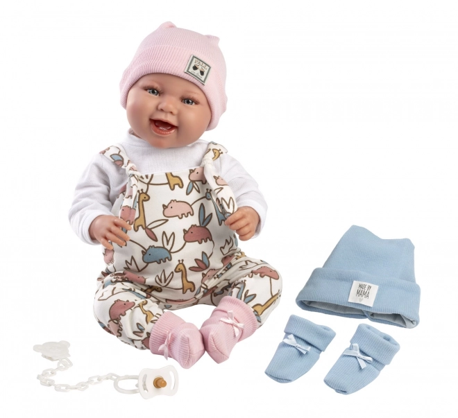 Llorens 84481 NYFØDT 2-i-1 - realistisk babydokke med lyde og blød stofkrop - 44 cm